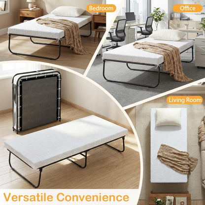 Cot Size Folding Bed with Mattress Heavy-Duty Metal Frame