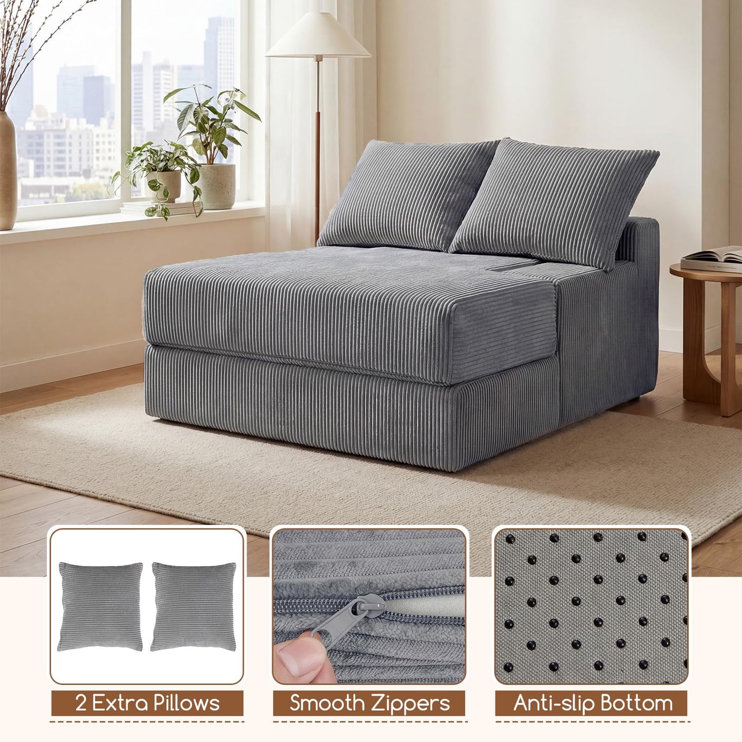 Folding Sofa Bed, Convertible Sleeper Chair Floor Sofa, No Assembly