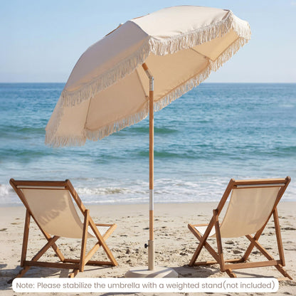 Beach Parasols with Fringe, UPF50+ Sun Protection Sunshade Shelter