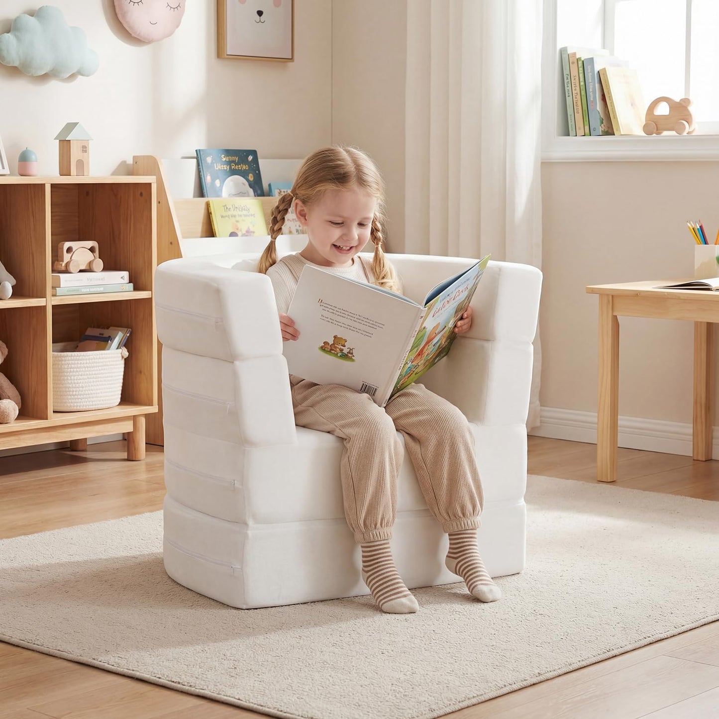 Kids Sofa Bed, 3-in-1 Convertible Modular Toddler Play Couch Lounger