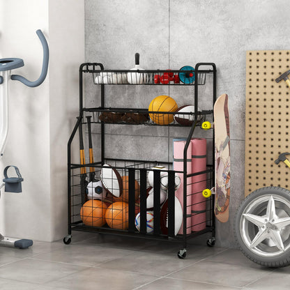Sports Equipment Storage Rack Rolling Sports Ball Storage Cart