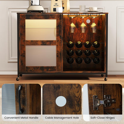 Liquor Buffet Sideboard with LED Lights and Glass Holders