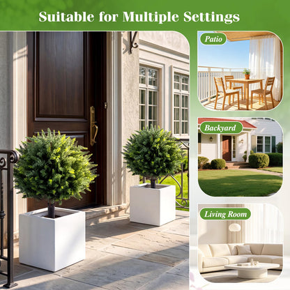 Set of 2 Artificial Topiary Ball Trees, Faux Shrub Bushes with Ground Spikes