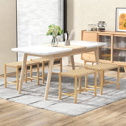 Dining Stool Set of 2 with Rubber Wood Frame and Woven Paper Seat