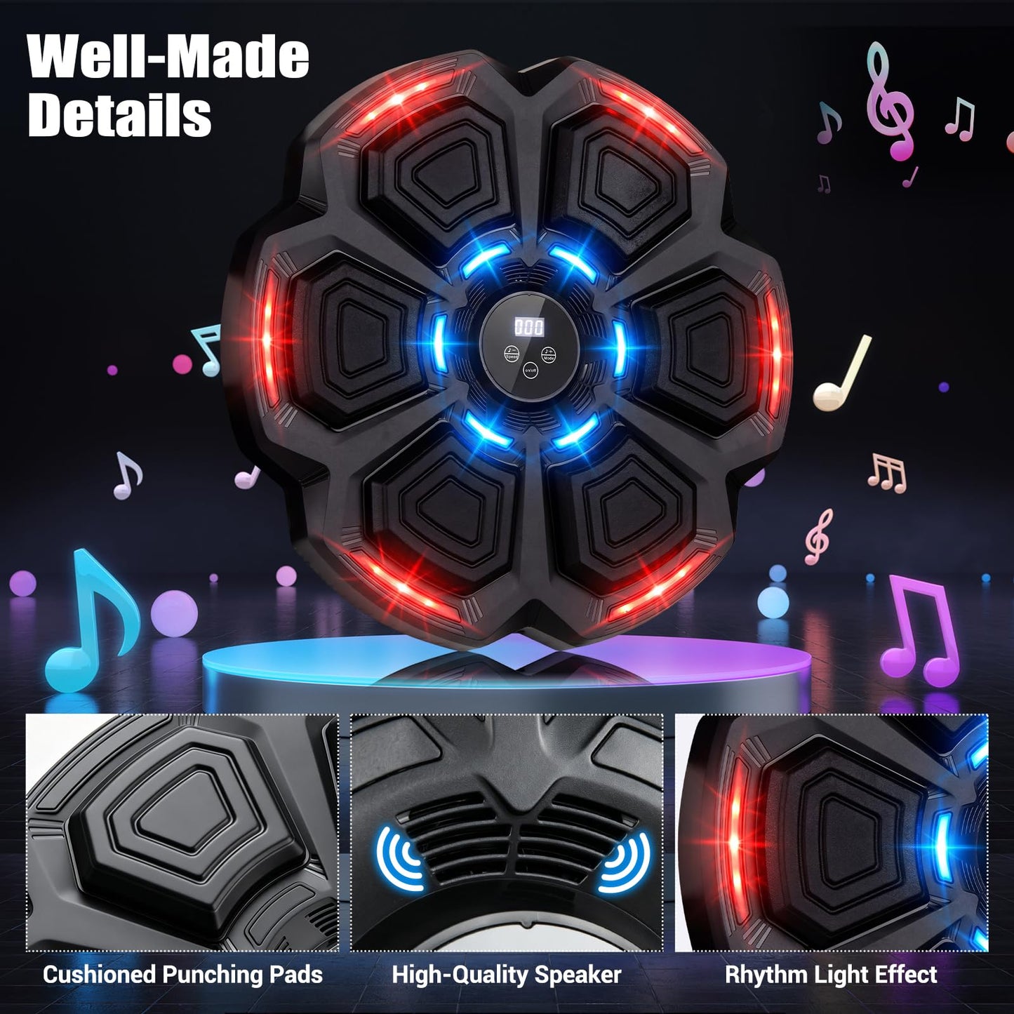 Music Boxing Machine, Wall Mounted Electronic Boxing Target with Gloves, LED Light Targets