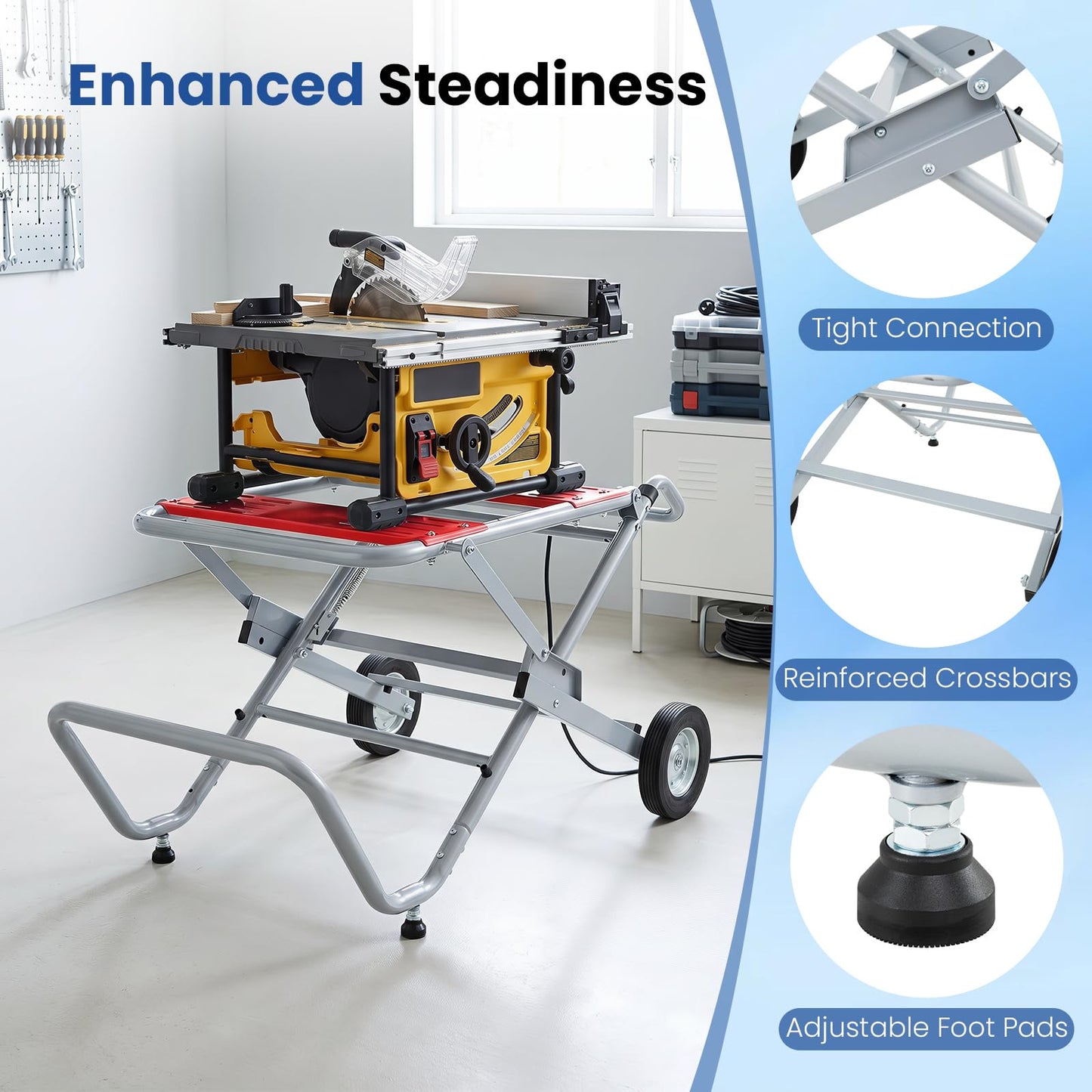 Rolling Foldable Heavy Duty Metal Base with 20cm Rubber Wheels