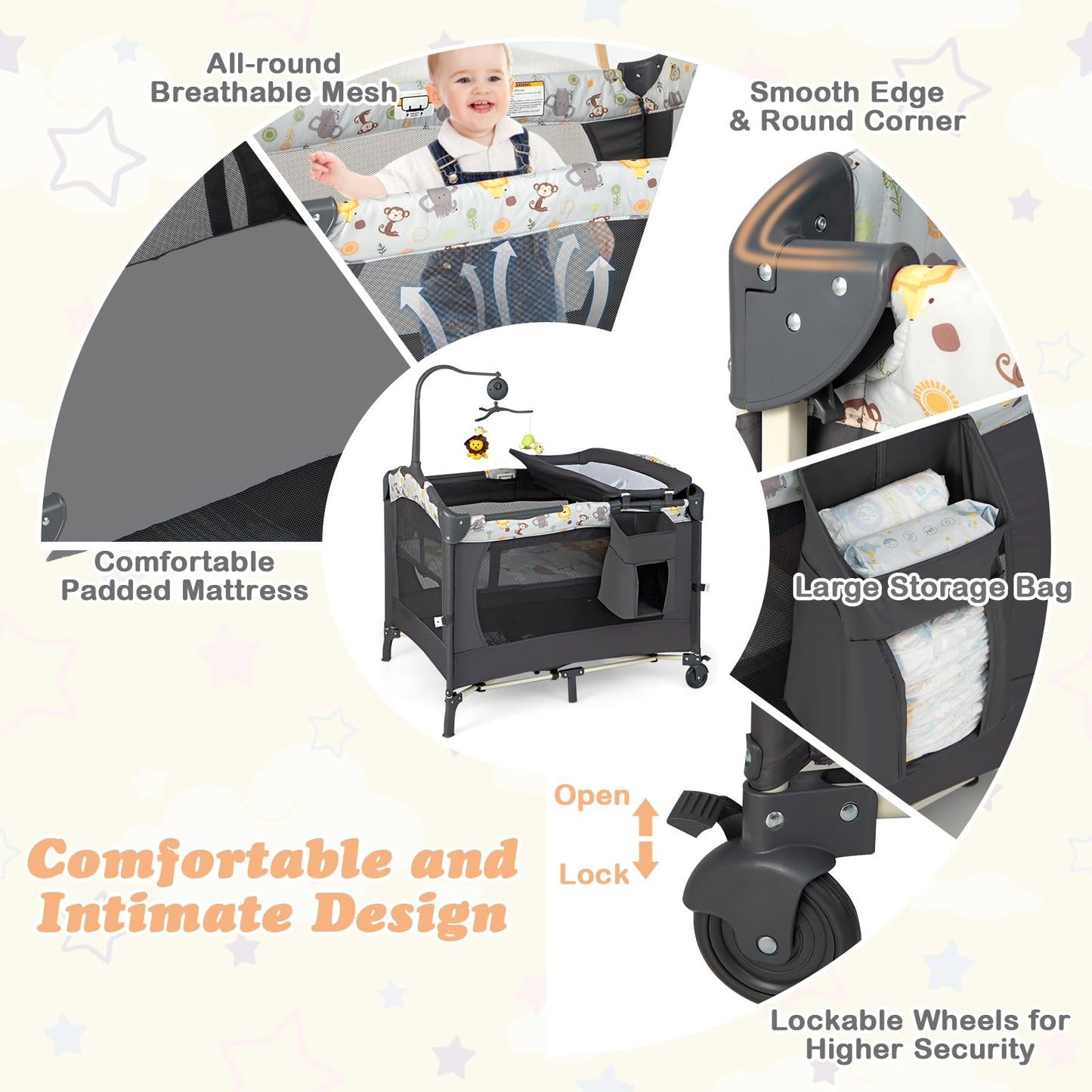 Foldable Baby Bedside Bassinet with Changing Table