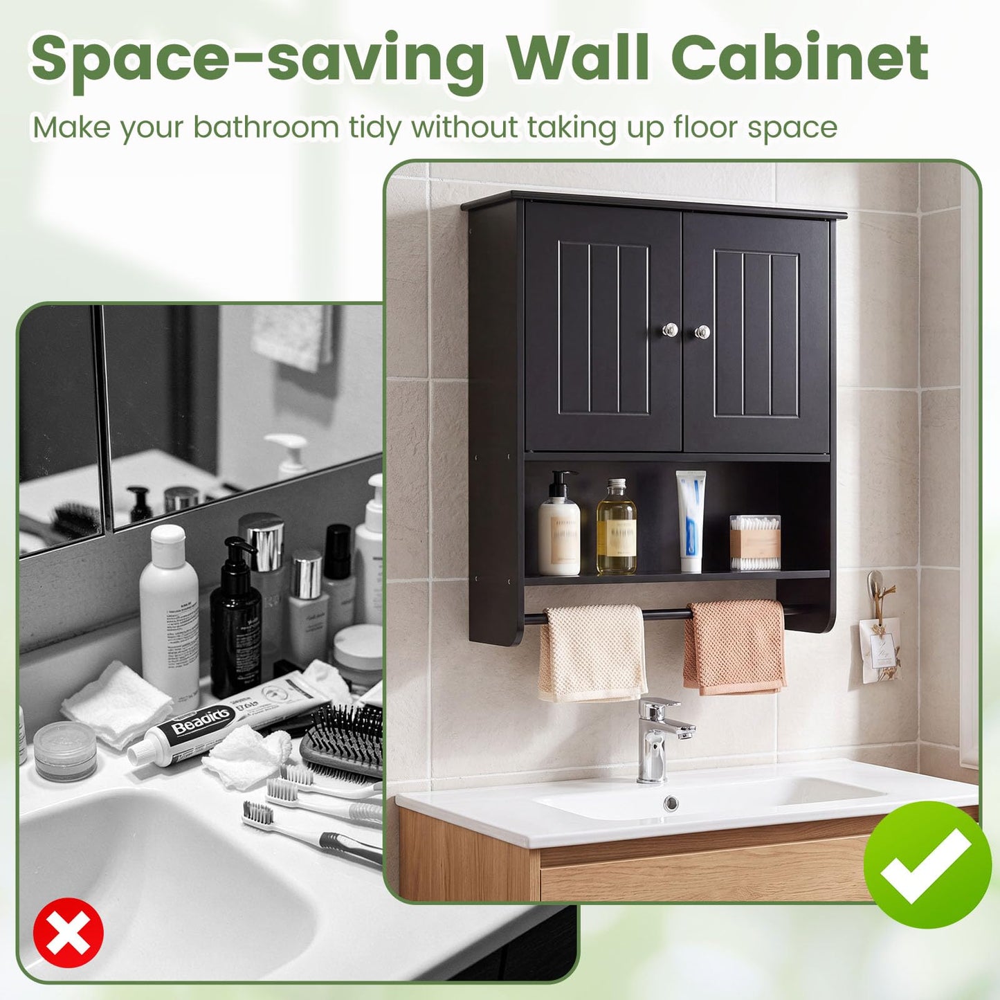 Bathroom Wall Cabinet, Over-The-Toilet Storage Cupboard
