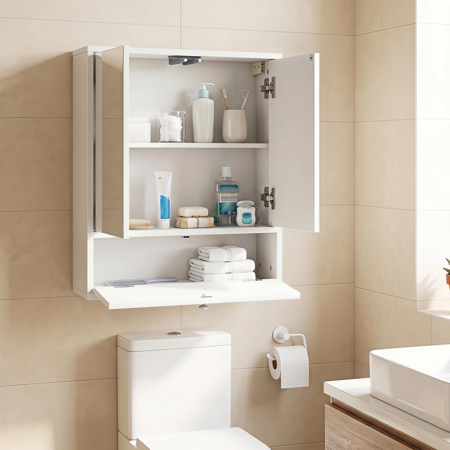 Bathroom Mirror Cabinet, Wall Mounted Storage Cupboard