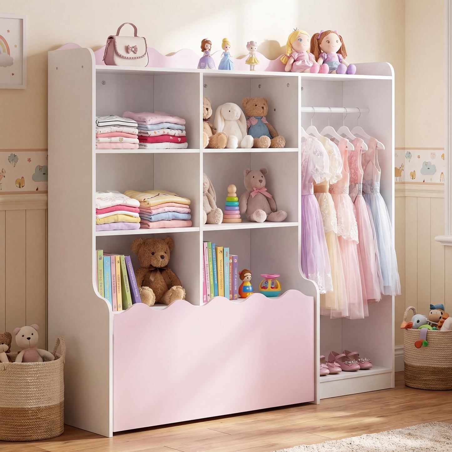Kids Dress up Storage Wardrobe, Children Toy Storage Organizer