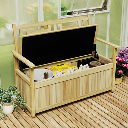 185L Patio Storage Bench Solid Wood Storage Loveseat with Backrest and Armrests
