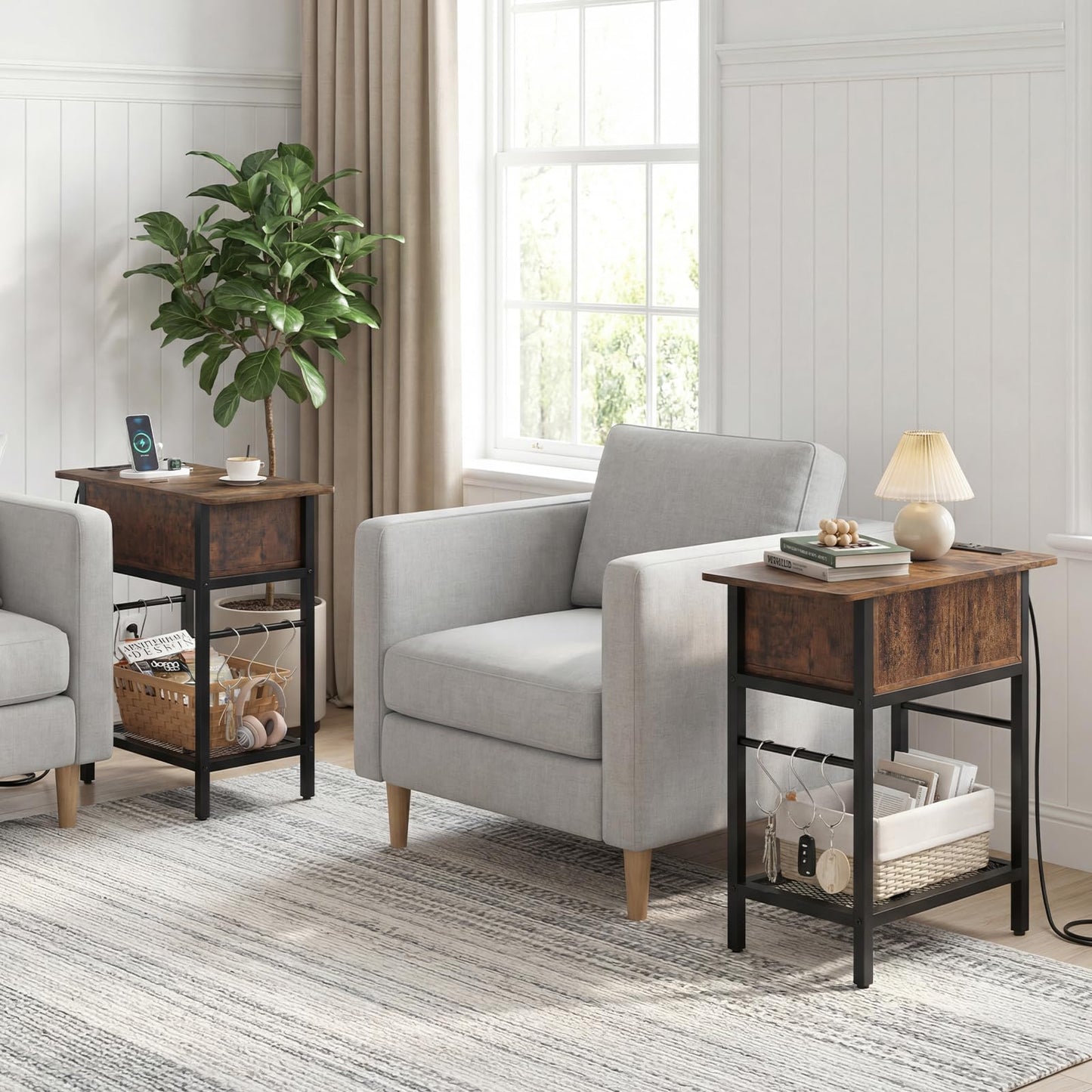 Narrow End Table Skinny Sofa Side Table for Small Space