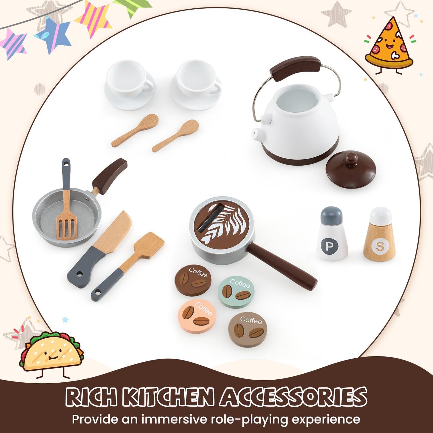 Kids Corner Wooden Play Kitchen with Coffee Machine Slide Microwave