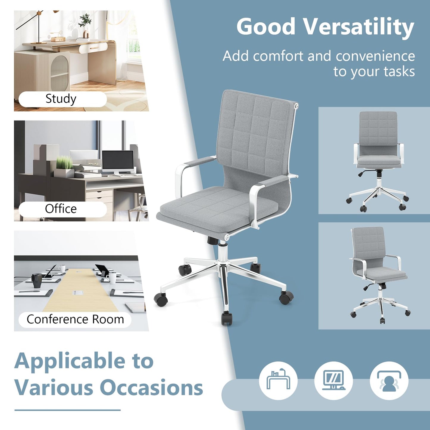 Upholstered Linen Conference Chair with Padded Seat and Armrests