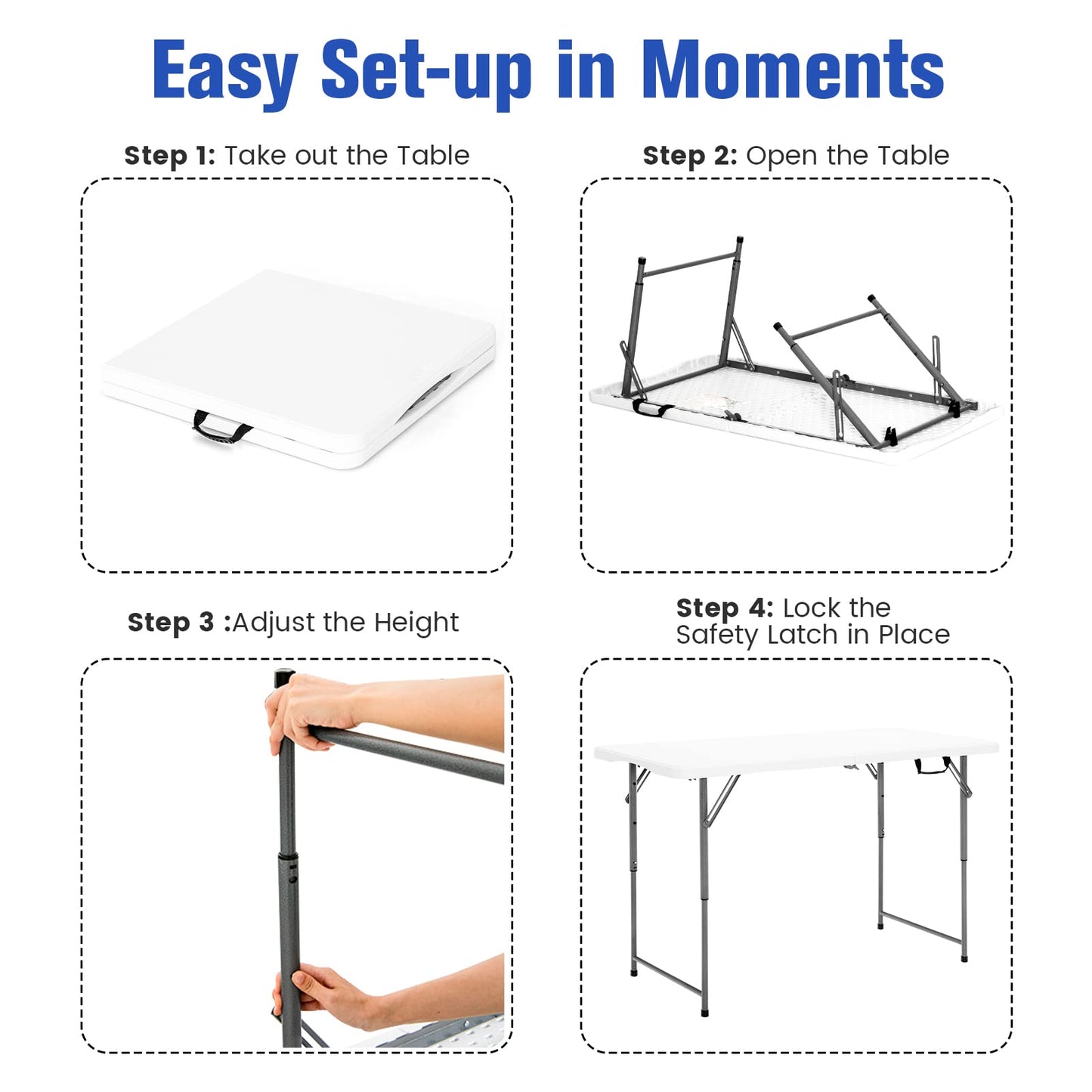 Portable Bi-fold Picnic Table with 3-Level Height Adjustment