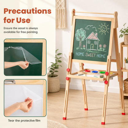 3-in-1 Kids Art Easel, Double-Sided Folding Wooden Easel