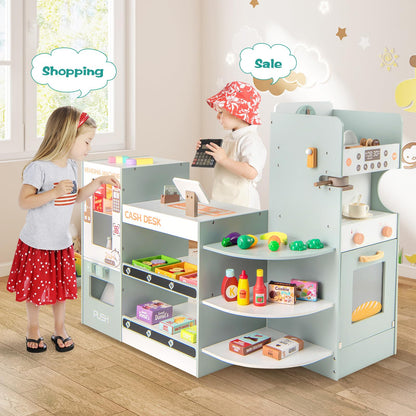 Kids Grocery Store Playset Wooden Pretend Play Supermarket