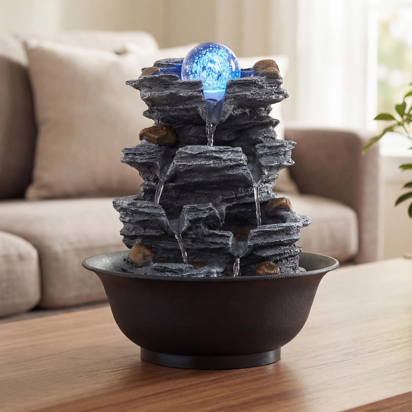 Indoor Water Fountain, Tabletop Indoor Water Feature with Rolling Crystal Ball