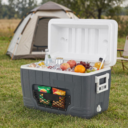 Cup Holders, Drain Plug & Mesh Storage Pocket, Portable Molded Leak-Proof Hard Cooler for Camping