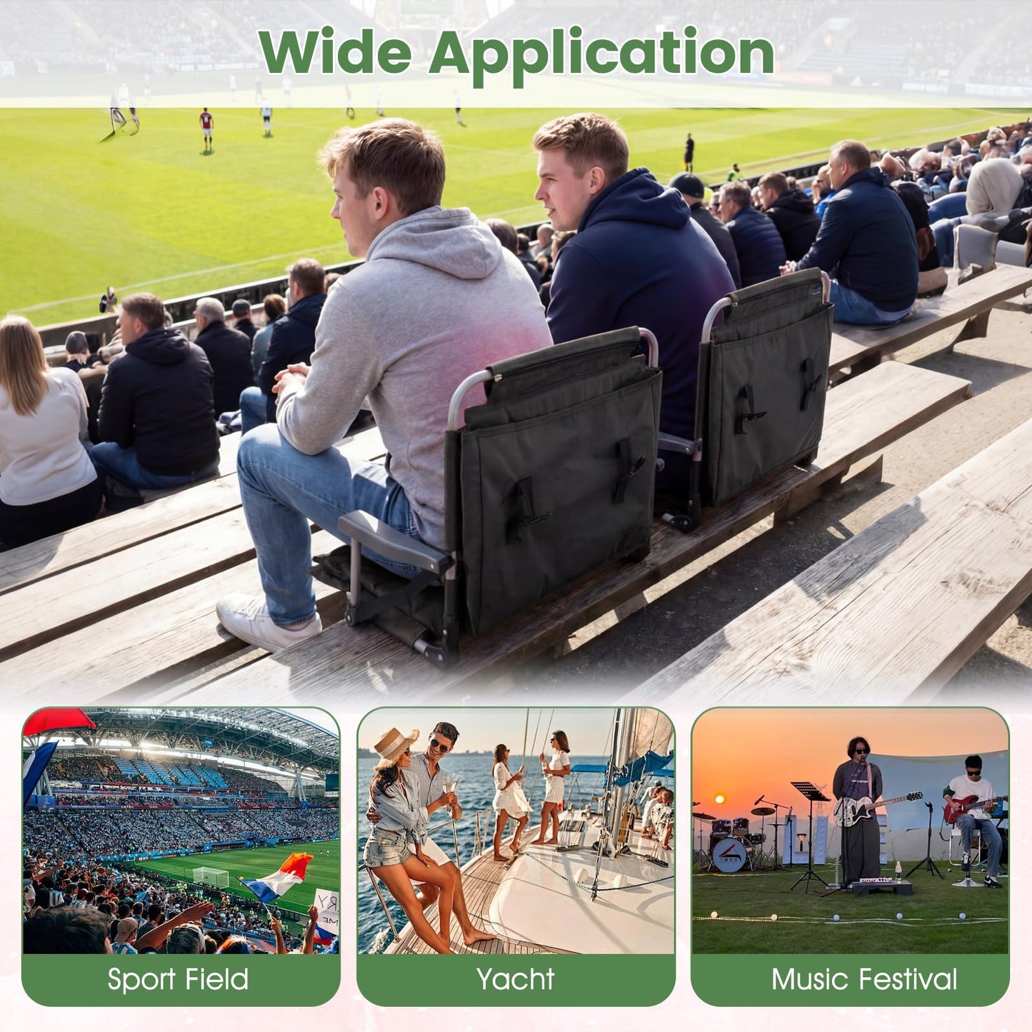 Foldable Stadium Seat, Padded Camping Chair with Back Support