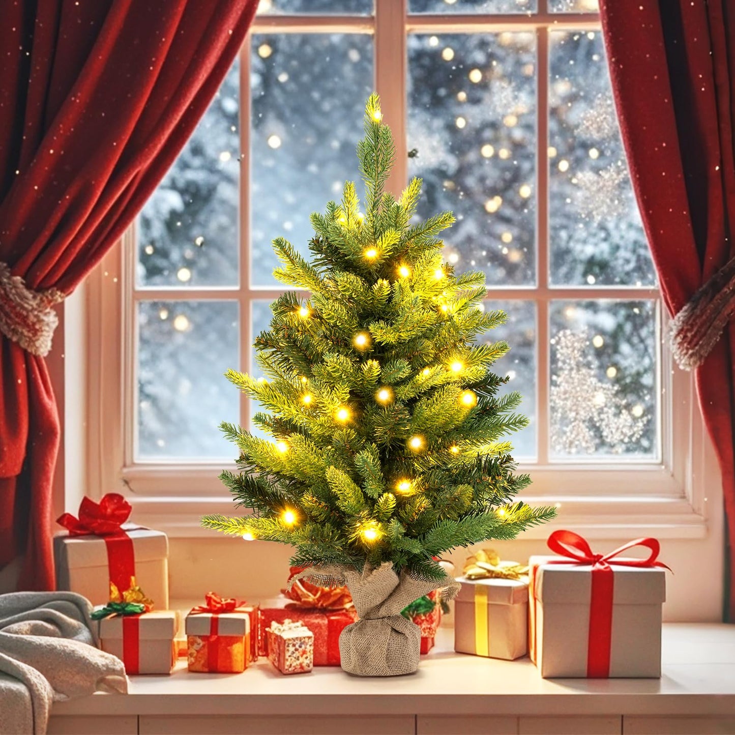 24 Inch Artificial Xmas Tree Tabletop Christmas Tree with 234 PE PVC Branch Tips