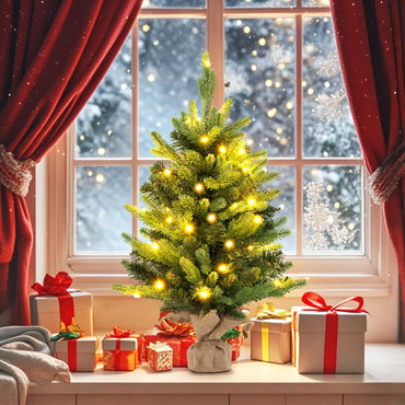 24 Inch Artificial Xmas Tree Tabletop Christmas Tree with 234 PE PVC Branch Tips