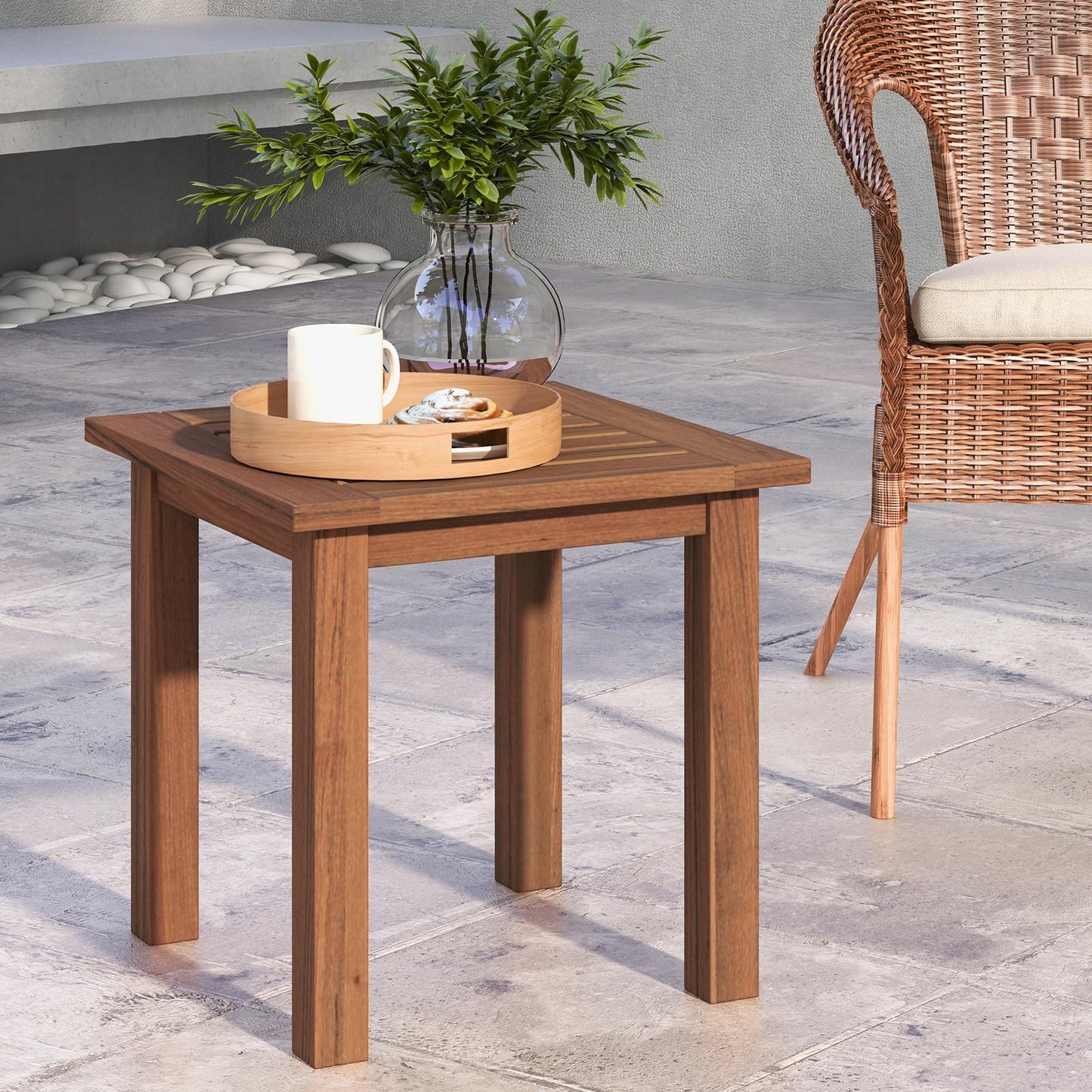 All-Weather Hardwood Small Coffee Table with Slatted Top