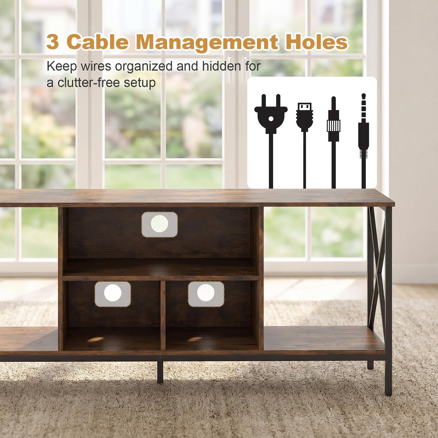 LED TV Stand Cabinet for 65" TVs with Power Outlets