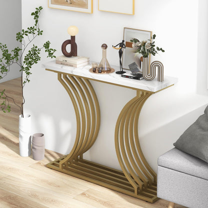 Faux Marble Slim Entryway Table Sofa Side Table
