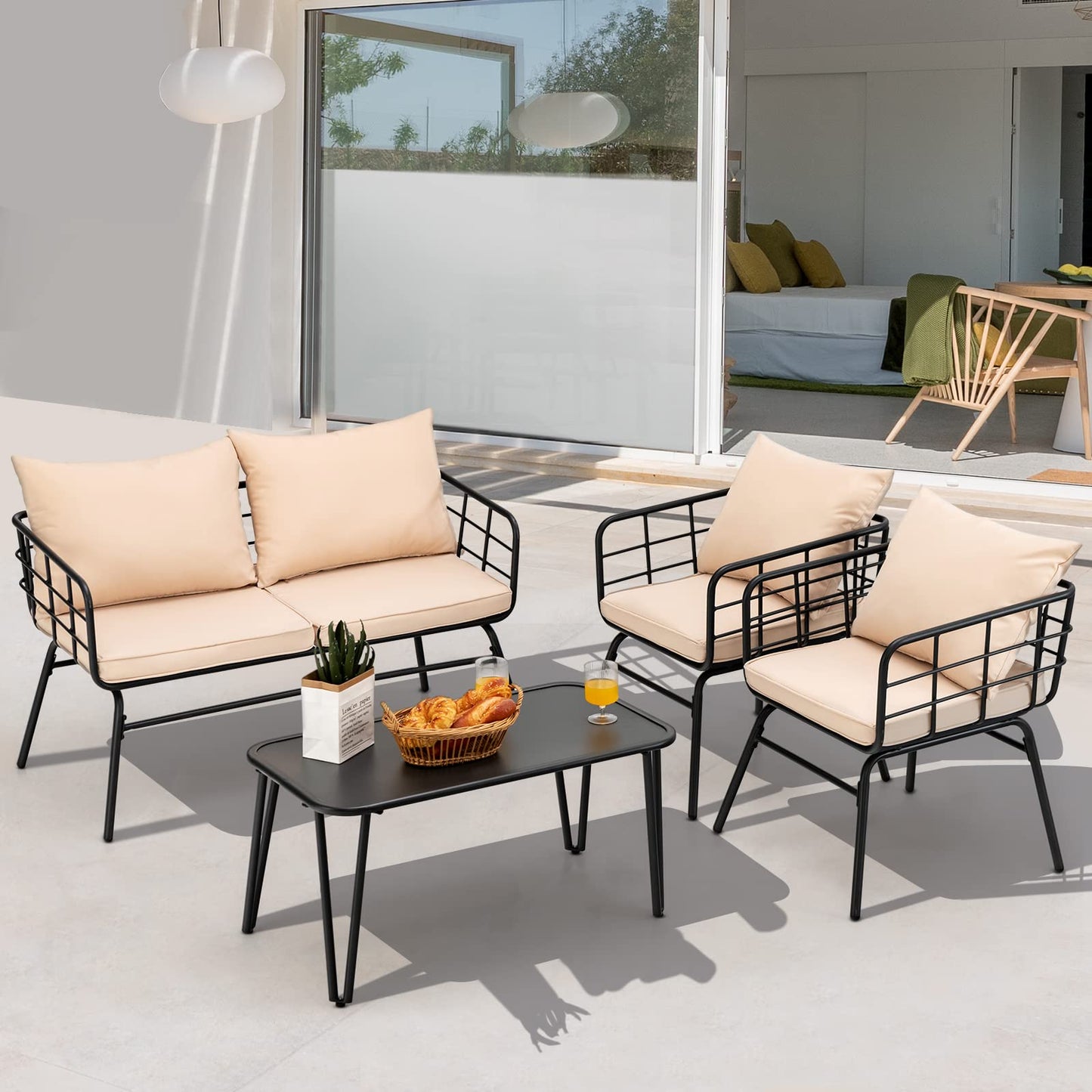4 Piece Patio Conversation Set with Seat Back Cushions