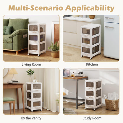 Slim Bathroom Floor Cabinet with 3/4/5 Drawers on Wheels (3-Tier) | Narrow Bathroom Storage Unit