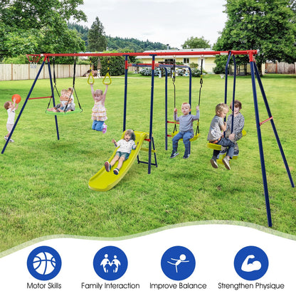 7-in-1 Kids Swing Set with 2 Swings for Kids Aged 3-10 Years Old
