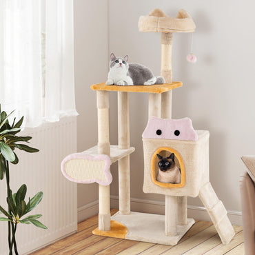 Cat Tree, 125cm Tall Modern Cats Tower with Plush Perch, Condo, Platforms