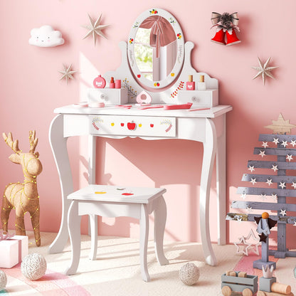 Princess Pretend Play Kids Vanity Set with 360° Rotating Mirror