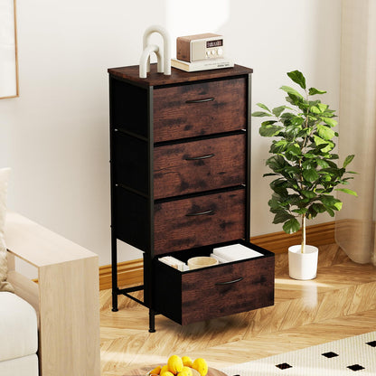4 Drawers Dresser Fabric Storage Tower with Wooden Top for Entryway Living Room and Closet