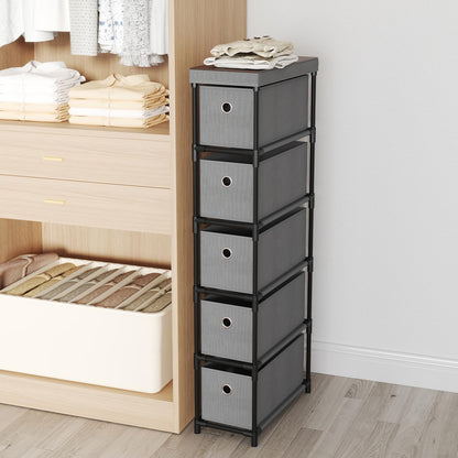 Narrow Dresser with 5 Drawers Slim Storage Tower with Metal Frame