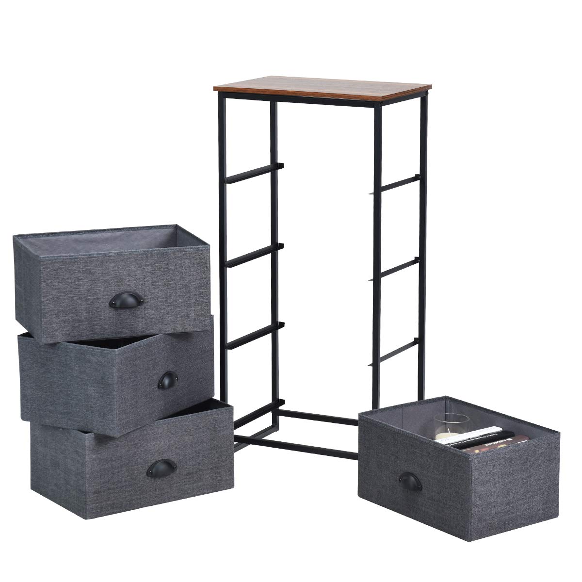 4 Fabric Nightstand Bedside Storage Cabinet Folding Drawers