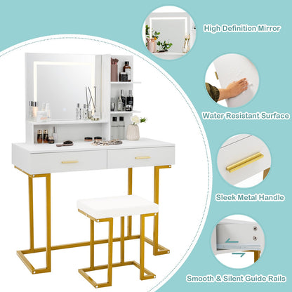 Vanity Set with Large Mirror Makeup Table with Stool and LED Lights