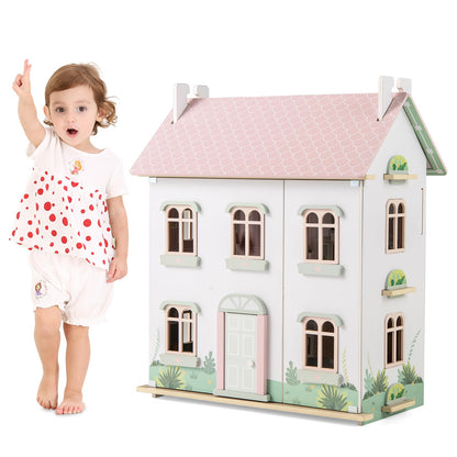 Wooden Dollhouse with Furniture and Accessories for Kids