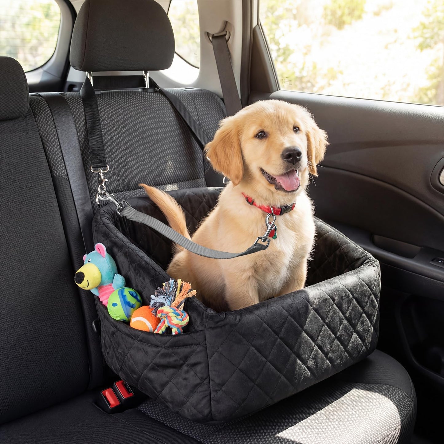 Dog Car Seat, Soft Travel Dog Booster Seat with Safety Straps