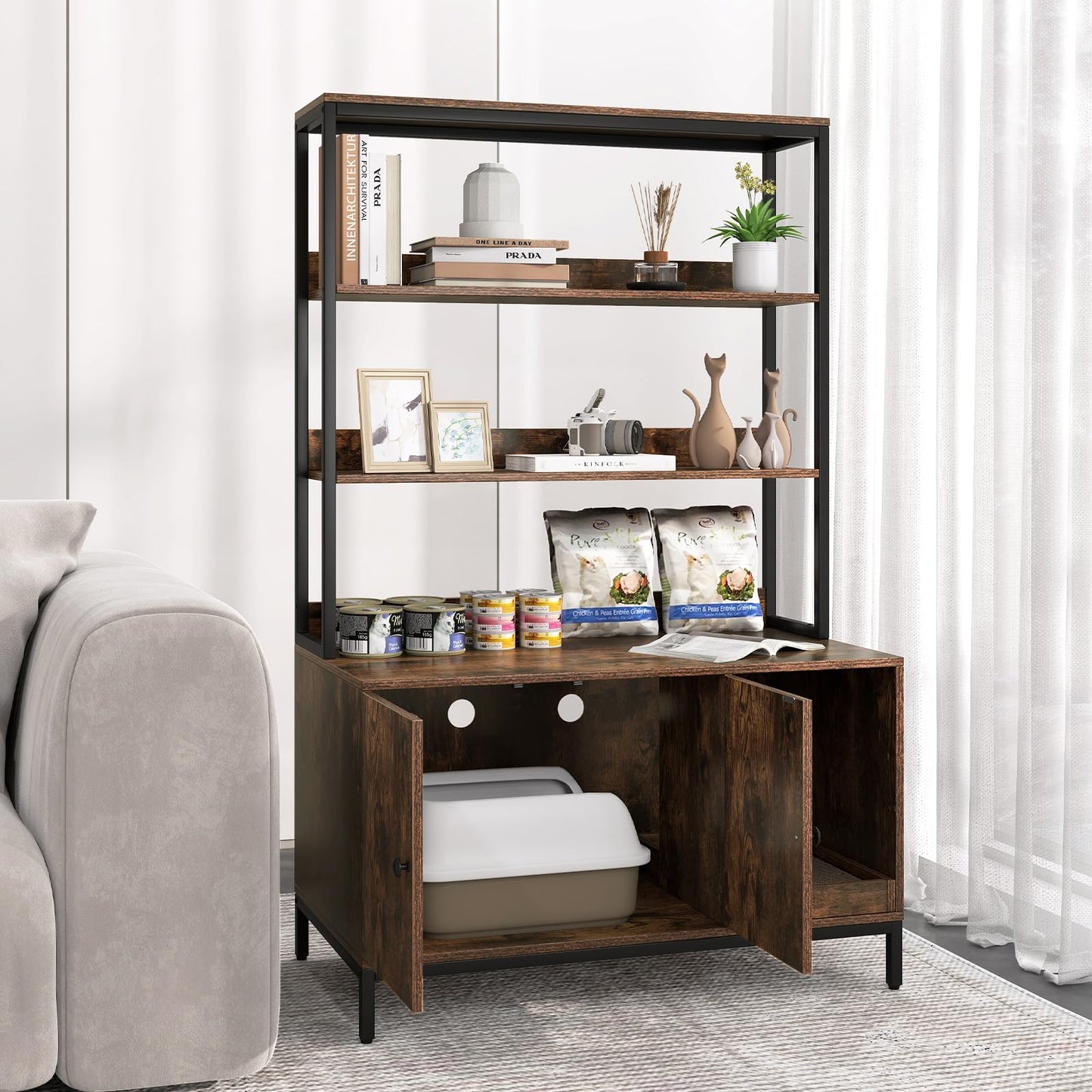 Hidden Cats Washroom Furniture with 3-tier Storage Shelves