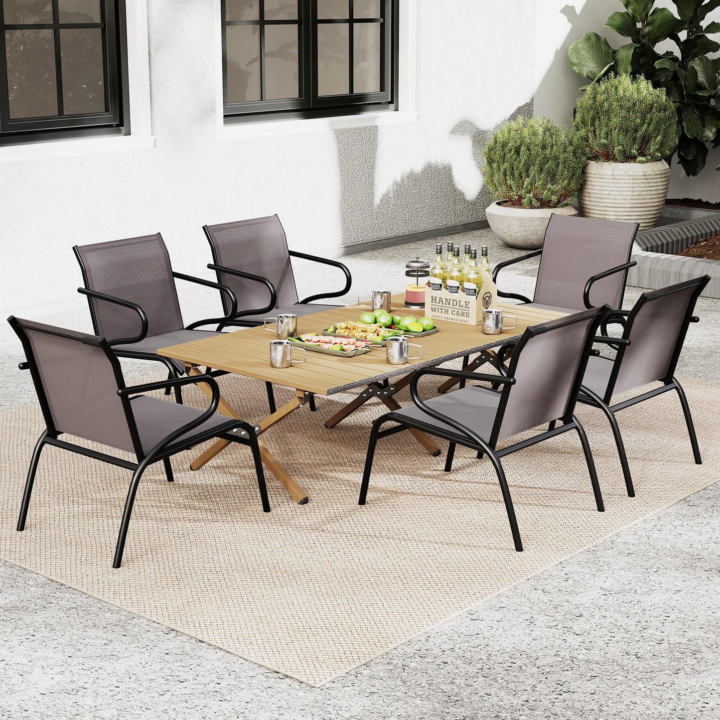 Outdoor Dining Chairs Set of 2 with Breathable Backrest & Seat and Armrests