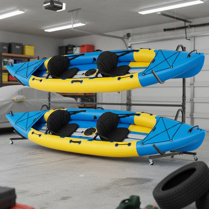 Freestanding Kayak Storage Rack for 2 Kayaks with 6 Lockable Wheels