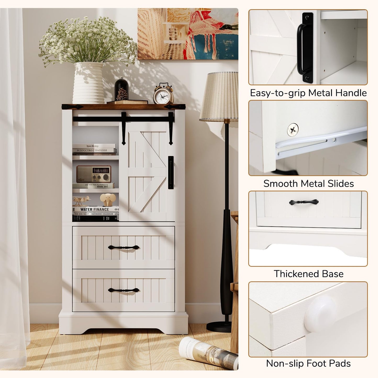 Farmhouse Bathroom Floor Cabinet with Sliding Barn Door
