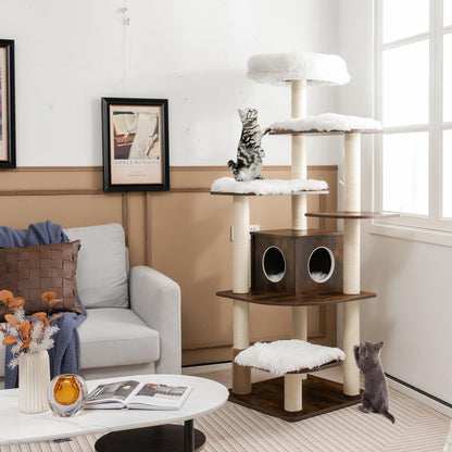 179 cm Tall Wooden Cat Tree with Sisal Scratching Posts