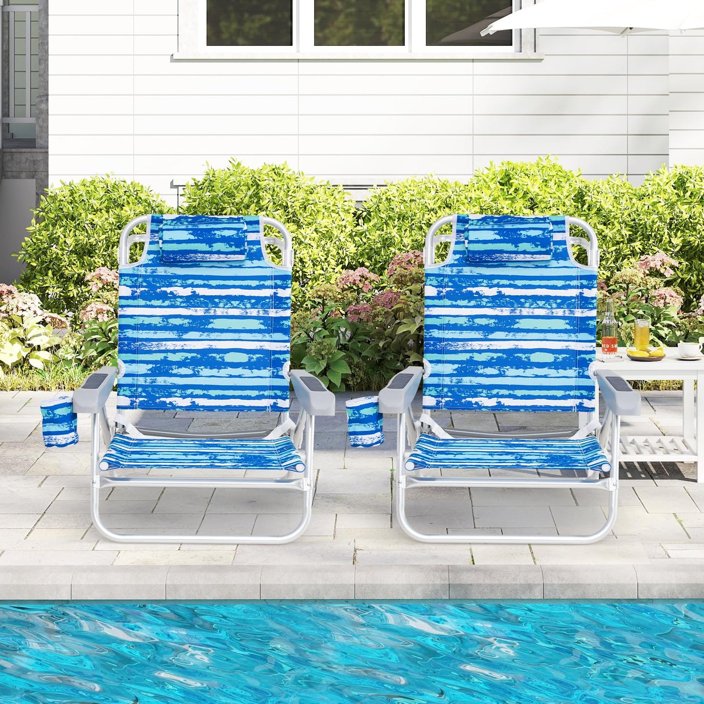 2 Pack Folding Beach Chair Lightweight Lay Flat Lounge Chair