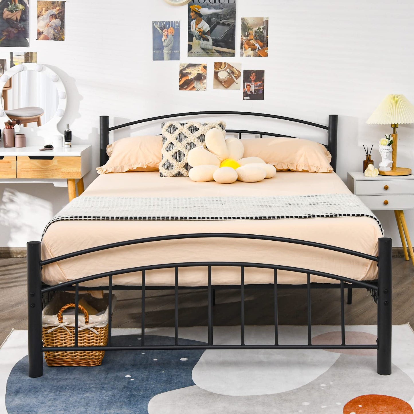 Double Metal Bed Frame, 3FT/4FT6/5FT Platform Bed with Headboard