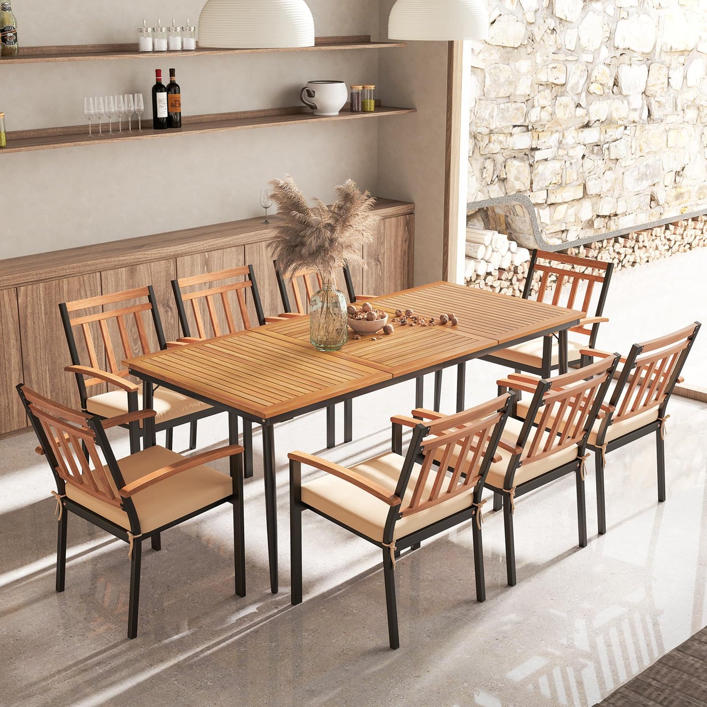 8-Seater 2m Acacia Wood Picnic Table with Slat Tabletop