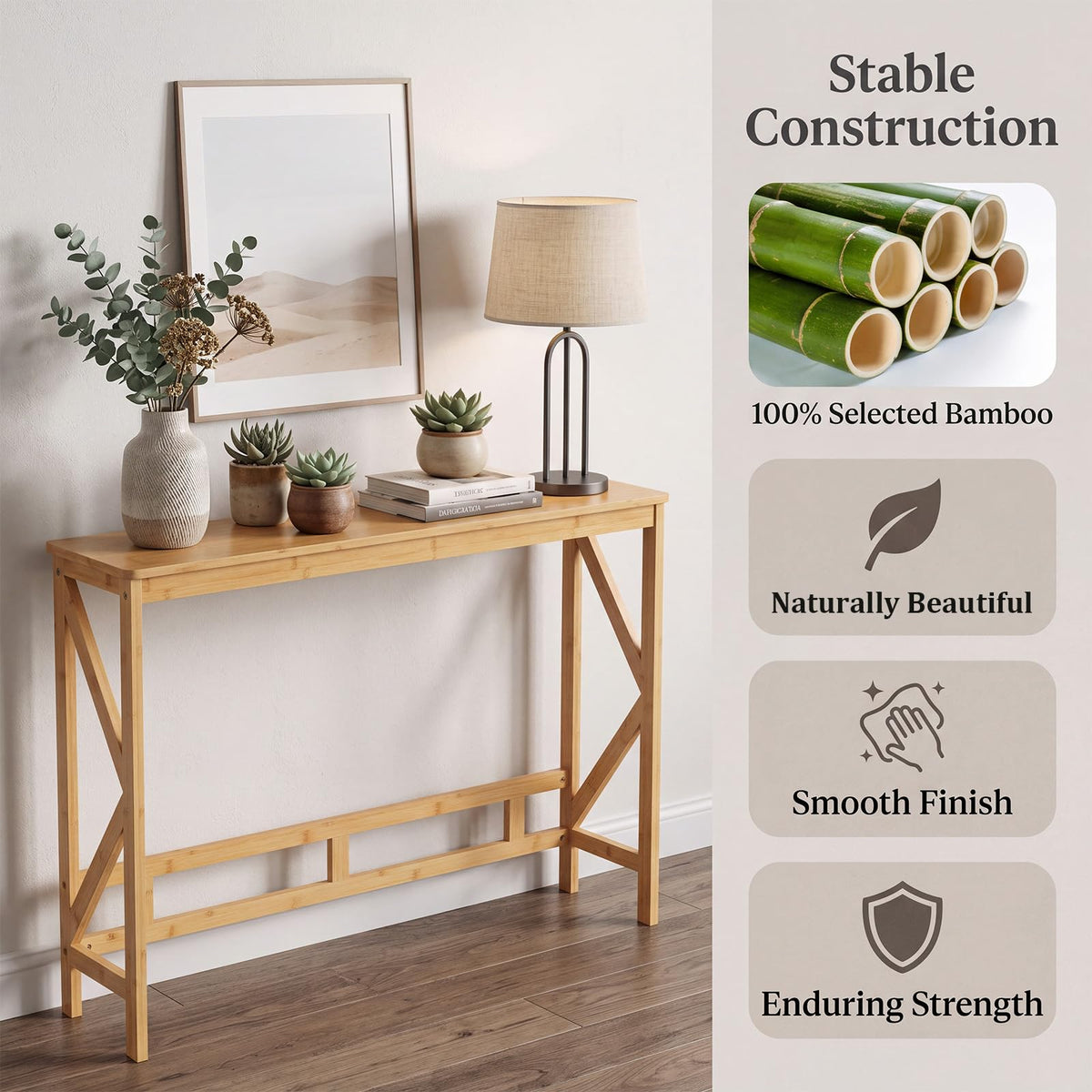 Bamboo Console Table, Narrow Freestanding Entryway Table