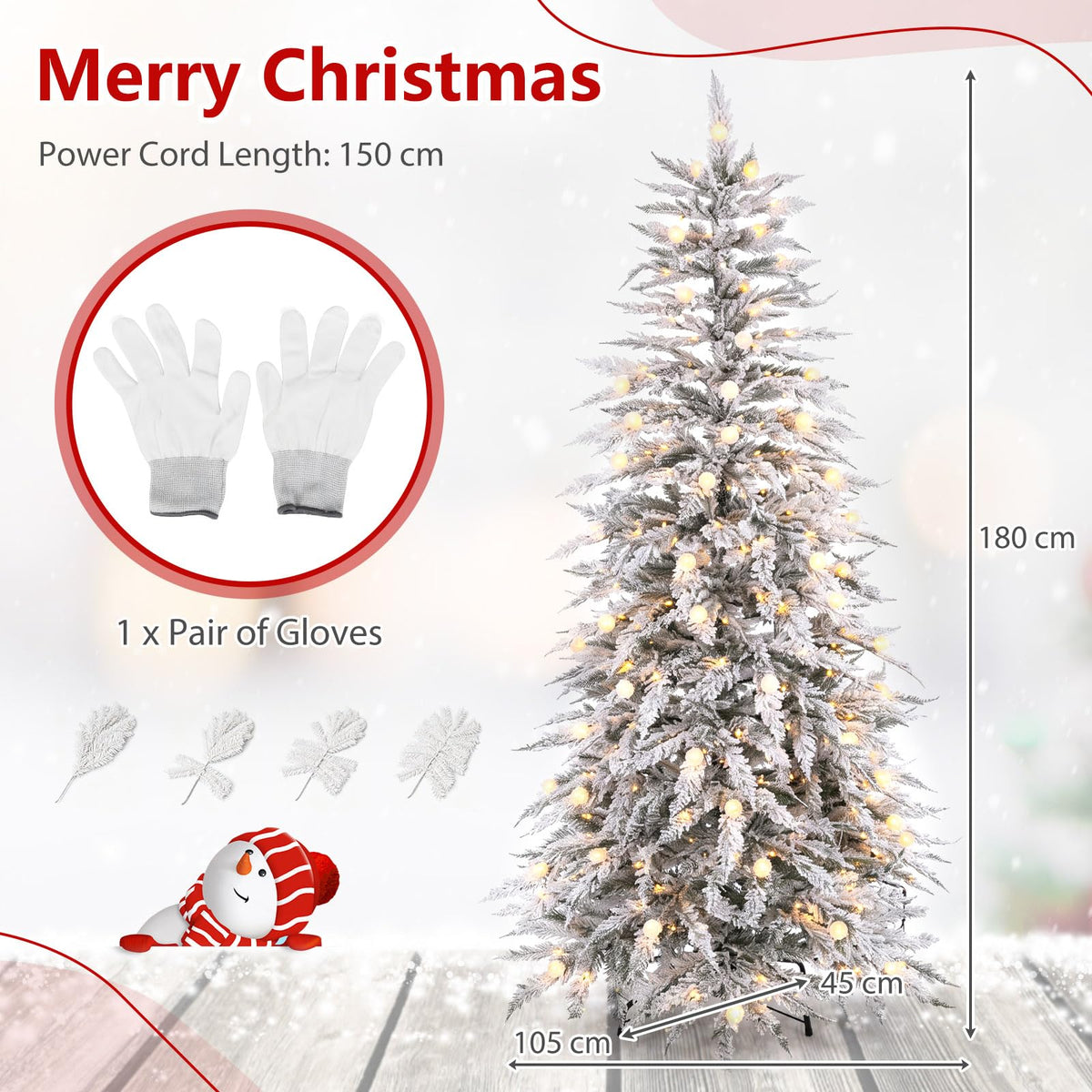 6 FT Artificial Christmas Tree, Flocked Hinged Xmas Tree